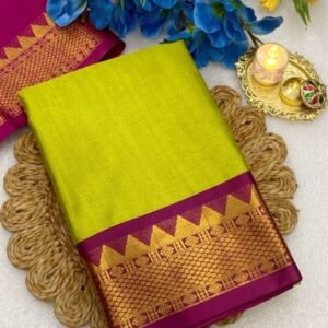 Spherevant Women's Cotton Silk Striped Saree With Unstitched Blouse - 5.5 Mtr (Light Green-Purple)