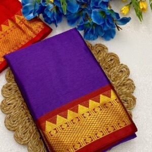 Spherevant Women's Cotton Silk Striped Saree With Unstitched Blouse - 5.5 Mtr (Purple-Red)