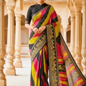 Spherevant Women's Silk Kalamkari Printed Saree With Unstitched Blouse - 5.5 Mtr (Multicolor)