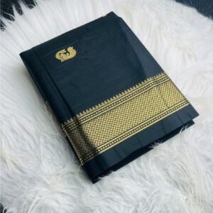 Spherevant Women's Cotton Silk Solid Saree With Unstitched Blouse - 5.5 Mtr (Black)