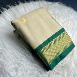 Spherevant Women's Cotton Silk Solid Saree With Unstitched Blouse - 5.5 Mtr (Beige-Green)