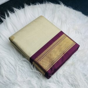 Spherevant Women's Cotton Silk Solid Saree With Unstitched Blouse - 5.5 Mtr (Cream-Wine)