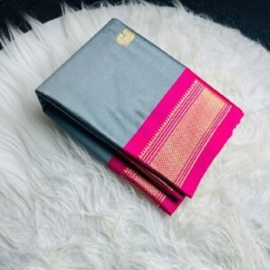 Spherevant Women's Cotton Silk Solid Saree With Unstitched Blouse - 5.5 Mtr (Grey-Pink)