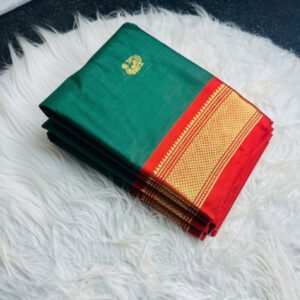 Spherevant Women's Cotton Silk Solid Saree With Unstitched Blouse - 5.5 Mtr (Dark Green-Red)