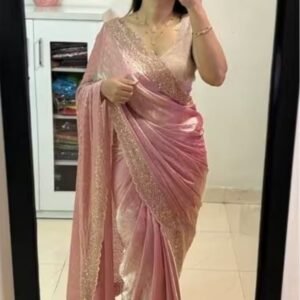 Spherevant Women's Fendy Chiffon Embellished Saree With Unstitched Blouse - 5.5 Mtr (Peach)
