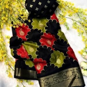 Spherevant Women's Dola Silk Kalamkari Floral Printed Saree With Unstitched Blouse - 5.5 Mtr (Multicolor)