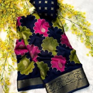 Spherevant Women's Dola Silk Kalamkari Floral Printed Saree With Unstitched Blouse - 5.5 Mtr (Multicolor)