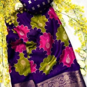 Spherevant Women's Dola Silk Kalamkari Floral Printed Saree With Unstitched Blouse - 5.5 Mtr (Multicolor)