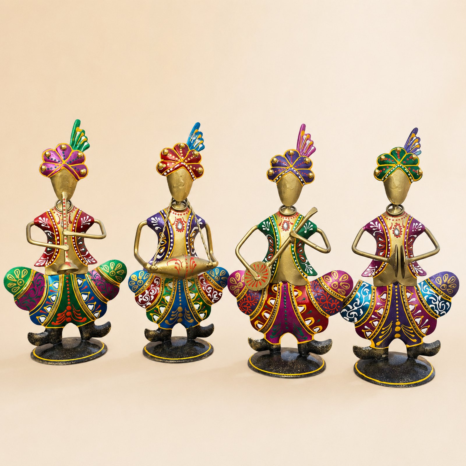 Gold Iron Rajasthani Musician Statue Showpiece Set of 4, 9 Inch - Image 3