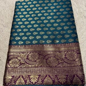 Spherevant Women's Jacquard Printed Saree With Unstitched Blouse - 5.5 Mtr (Teal-Purple)